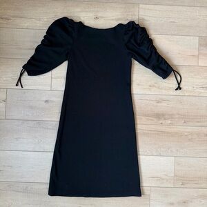 Vintage Three Wishes Women’s Black Wool Dress Size Small Ruched Sleeves Gothic